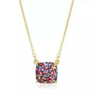 NWT Kate Spade Cause a stir Square Pendant Necklace $42 Multi Glitter Gold New